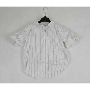 Madewell Shirred Bubble-Sleeve Button Up Shirt Women XXS Stripped White Cotton